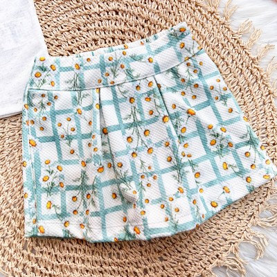 Conj. Blusa de Linho Margaridas e Short Saia - Areia e Verde
